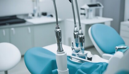 Dental equipment. Closeup photo of dental handpieces. Dental drills in dentists office - obrazy, fototapety, plakaty