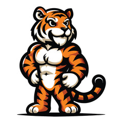 cartoon tiger mascot character design vector, logo template isolated on white background