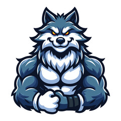 Strong body muscle wild beast wolf fox dog mascot design vector illustration, logo template isolated on white background