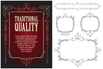 Vector set of calligraphic design elements and page decor.