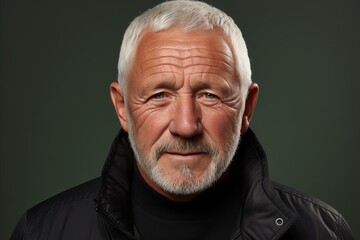 Obraz premium Close-up portrait of a cheerful elderly man with sun-kissed skin on soft pastel background.