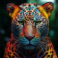 anthropomorphic leopard colorfull, photorealistic created with Generative Ai