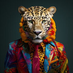 anthropomorphic leopard colorfull, photorealistic created with Generative Ai