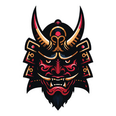 Demon Oni mask with samurai helmet design vector illustration. Traditional Japanese culture. Tattoo print. illustration for t-shirt print, fabric and other uses. Isolated on white background