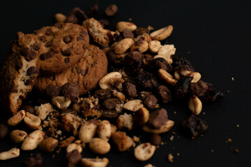 crumbled chocolate chip cookies and peanuts
