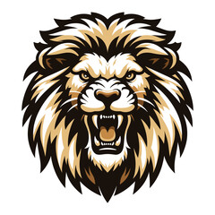 Fototapeta premium Lion Head Roaring Logo mascot vector illustration, emblem design isolated on white background
