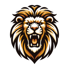 Obraz premium Lion Head Roaring Logo mascot vector illustration, emblem design isolated on white background