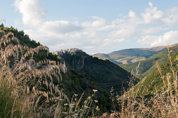 The old hamlet of Camerota on the hilltop among mount Bulgheria ridges, part of "Cilento and Vallo di Diano national park&rdquo;, Salerno, Italy.