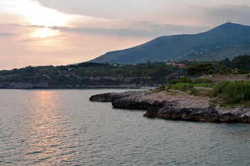 A lush coastline with cliffs, inlets, and beaches. Marina di Camerota, Salerno, Italy.