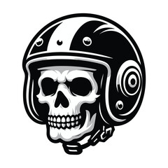 Retro vintage biker racer skull in helmet design vector template illustration. t-shirt design, logo mascot emblem isolated on white background