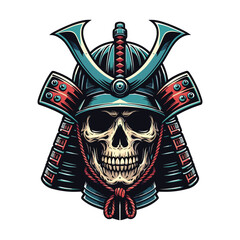 Fototapeta premium skull head face with samurai helmet design vector illustration. Traditional Japanese culture. Tattoo print. illustration for t-shirt print, fabric and other uses. Isolated on white background
