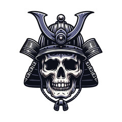 Fototapeta premium skull head face with samurai helmet design vector illustration. Traditional Japanese culture. Tattoo print. illustration for t-shirt print, fabric and other uses. Isolated on white background