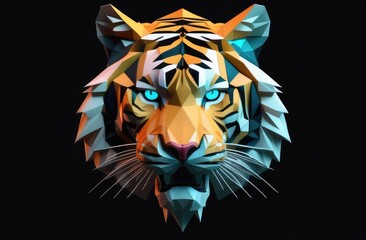 multicolored polygonal tiger on a black background