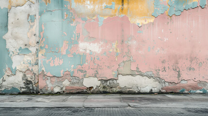 Grunge wall with peeling paint and graffiti, rough and gritty, urban decay theme