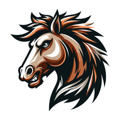 brave strong animal horse head face mascot design vector illustration, logo template isolated on white background