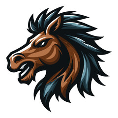 Fototapeta premium brave strong animal horse head face mascot design vector illustration, logo template isolated on white background