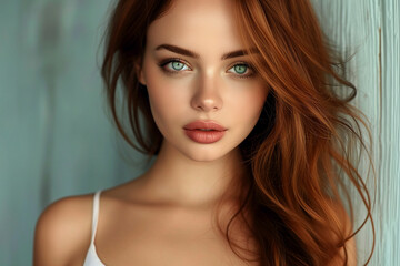 Obraz premium Portrait beautiful young woman with clean fresh skin. Model with healthy skin, close up portrait. Cosmetology, beauty and spa. Portrait of beauty caucasian woman with perfect healthy glow skin facial,