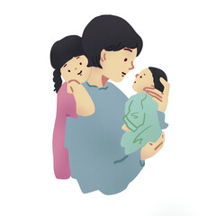 mother with two children, mom, baby and daughter