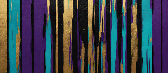Cyan Purple Gold Painted Stripes Brush Painting Background Colorful Digital Artwork Minimalistic Modern Card Design Wall Art