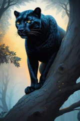 Fotobehang lynx in the woods, black panther, AI image, wildlife, AI photo, animal image, black tiger,  © Ahmad