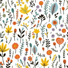seamless pattern, simple doodle leaves on a white background retro style Autumn Children's Print
