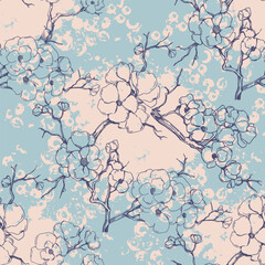 Seamless pattern with Beautiful Cherry blossom flowers, Sakura branch flowers painting.