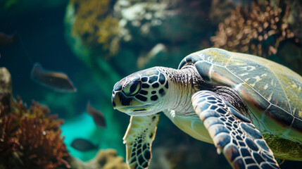 sea turtle. Green sea turtle swimming peacefully. AI Generative
