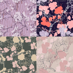 Seamless pattern with Beautiful Cherry blossom flowers, Sakura branch flowers painting.