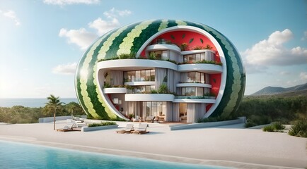Obraz na płótnie Canvas a modern villa designed to resemble a watermelon