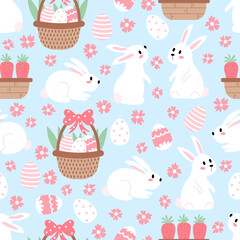 Easter seamless pattern with bunnies - 709258499