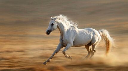 Obraz na płótnie Canvas White horse run forward. Picture presenting the galloping white horse. AI Generative