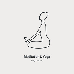 Silhouette of girl doing yoga. Modern minimalist style logo for meditation and yoga services. Healthy Lifestyle Related Icon. Outline Vector Symbol Illustration. Yoga for a good balance