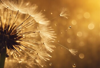 Dandelion with drops of dew in a gold color Beautiful golden dandelion with water drops Dandelion se