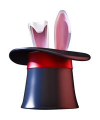 Illusionist hat and rabbit ears on transparent background. 3D illustration