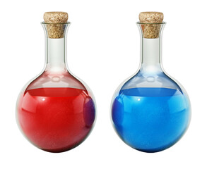 Health and mana potions isolated on transparent background. 3D illustration