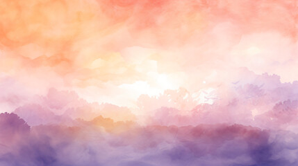Abstract watercolor background sunset sky orange