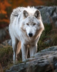 Obraz premium White Wolf in Natural Habitat under Daylight