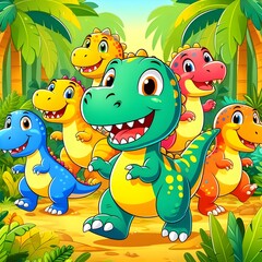 Happy little Dinosaurs t-rex in yellow
