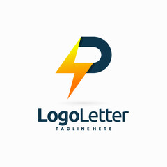 Electric Letter P logo design combination concept - obrazy, fototapety, plakaty