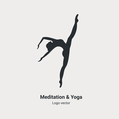 silhouette of a girl dancing. Modern minimalist style logo for meditation and yoga services and for dancing. Healthy Lifestyle Related Icon. Vector Symbol Illustration. Yoga for a good balance