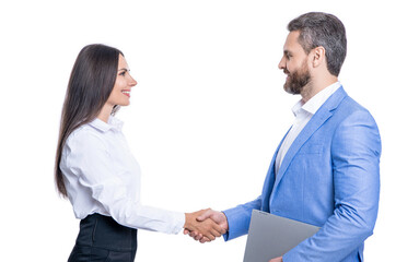 businesspeople isolated on white. successful business partnership. successful businesspeople partner celebrating business success with handshake. partnership and business success. Effective dealing