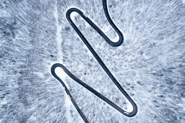 Fototapeta premium Aerial view of spectacular mountain road.Serpentines Romania.