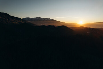 Obraz premium Mountains at sunset in winter.Top view of the mountains