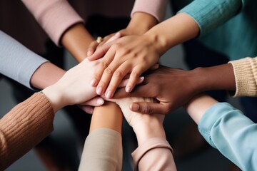 a diverse team stacking their hands in a circle