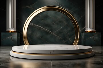 Luxury podium empty space for display product. Luxury scene for cosmetic product branding Unique presentation and packaging Promotional display.