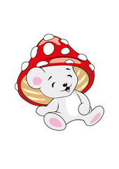 Funny baby bear with amanita hat