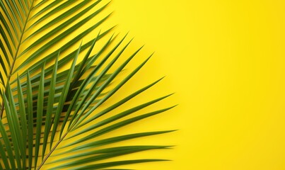 green leaf on yellow background, copy space for typing, Generative AI