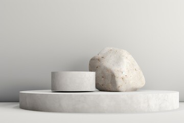 Natural white stone podium for showing packaging and display product on black background.