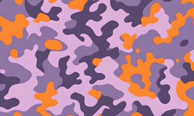 Lilac Orange Camouflage Pattern Military Colors Vector Style Camo Background Graphic Army Wall Art Design
