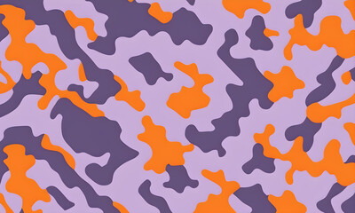 Lilac Orange Camouflage Pattern Military Colors Vector Style Camo Background Graphic Army Wall Art Design